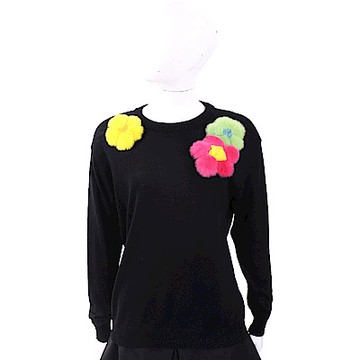 BOUTIQUE MOSCHINO 100%小羊毛黑色兔毛彩花羊毛衫