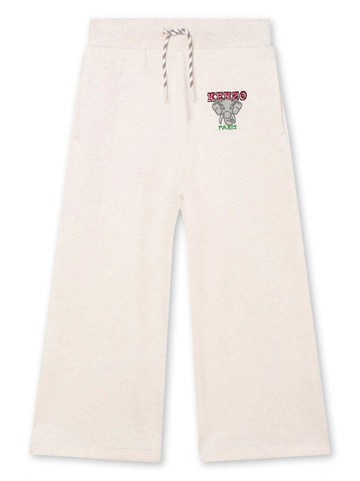 Kenzo Kids - logo-embroidered drawstring trousers - kids - Cotton/Polyester - 14 - Neutrals