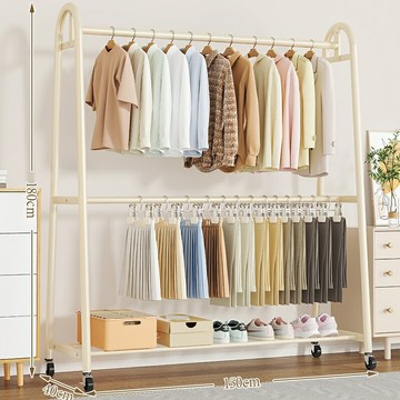 【新品】??晾衣架 落地室內掛衣架 臥室可移動衣服收納架 宿舍晾衣桿 簡易 ??衣帽架 曬衣桿 雙層衣架桿 曬衣架 衣架