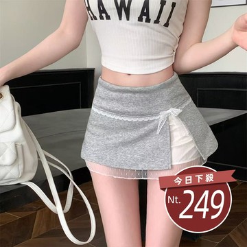 【台灣發貨】韓版蕾絲拼接高腰短裙 內有安全褲 短褲 褲子 女裝【P435】