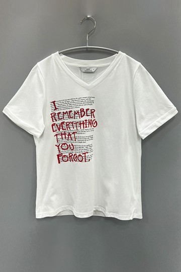 MW V領英文印花短袖上衣