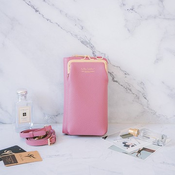 真皮手機口金斜背包 22325 粉M