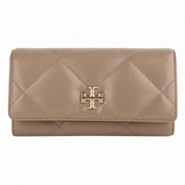 TORY BURCH Kira 金屬雙T 絎縫紋磁釦長夾(奶茶色)