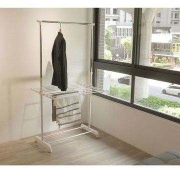 【H&R安室家】台製多功能單桿伸縮掛衣架 HG308(曬衣架/吊衣架/晾衣架/毛巾架/附輪)