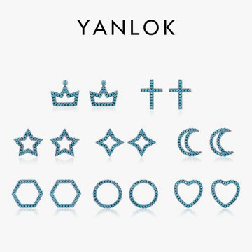 YANLOKs925純銀綠松石星星月亮耳釘小眾設計創意百搭ins流行耳飾