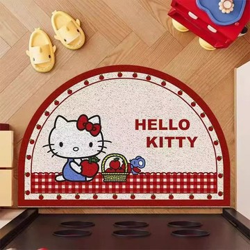 絲圈地墊🎀 紅色Kitty貓卡通可愛入戶門絲圈地墊半圓防滑腳墊進門蹭土除塵墊