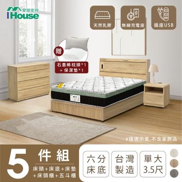 【IHouse】品田 房間5件組(床頭箱+6分底+床墊+床頭櫃+斗櫃) 單大3.5尺