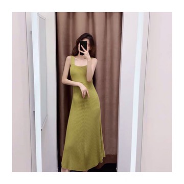 針織背心連衣裙吊帶裙春夏秋女過膝A字顯高修身中長款新款