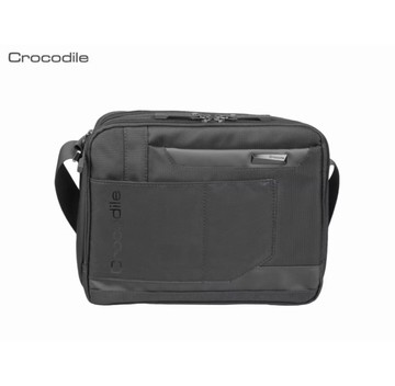 【寧寧小舖】台中35年老店 Crocodile 鱷魚 高密度防潑水布黑色超薄橫式斜側背包-大 8086-2 男背包區