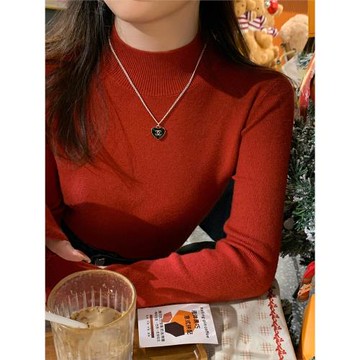 超好看紅色毛衣女2025新款半高領內搭打底衫新年紅針織衫秋冬上衣