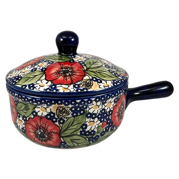 MANUFAKTURA 波蘭陶 靜謐艷紅系列 圓形單柄有蓋焗烤盒  22 x 15 x 12cm  1個