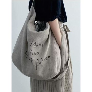 白緹雅日系重磅亞麻刺繡布包慵懶松弛感休閑簡約小眾設計大容量包