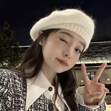 【貝雷帽】馬海毛針織貝雷帽 女秋冬 毛絨絨 畫家帽 百搭 大頭圍 顯臉小 羊毛線帽子 帽子女 大頭圍帽子 圍巾