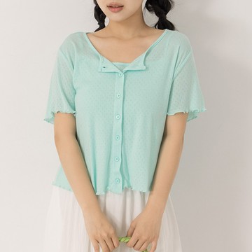 韓系兩件式圓領排釦雕花短袖套裝 中大尺碼上衣