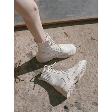 厚底馬丁靴女款英倫風2025新款春秋單靴子炸街內增高瘦瘦白色短靴