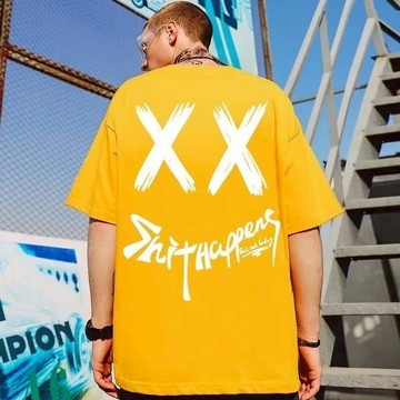 青春潮流五分袖T恤男|大尺碼40-140公斤男裝上衣|鬼臉短袖T恤|寬鬆國潮半袖衫|夏季五分袖t恤|圓領上衣|韓版短袖衫