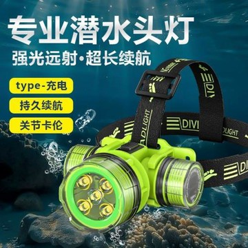 跨境款強光遠射潛水頭燈長續航頭戴式趕海頭燈IPX8級防水可充電