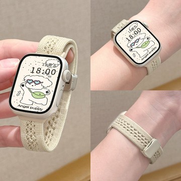 當日出貨🔥細軟款尼龍編織錶帶 Apple Watch S11 10 9 8 7 6 SE3蘋果錶帶 針織透氣編織磁吸錶帶