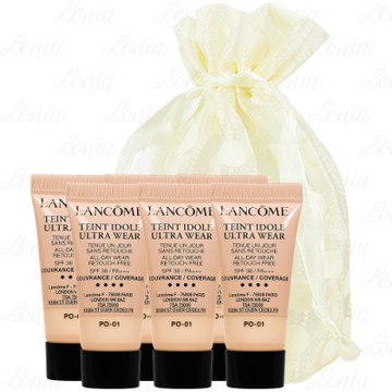 LANCOME 蘭蔻 零粉感超持久粉底 SPF38/PA+++(#PO-01)(5ml)(精巧版)*6旅行袋組