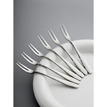 米立風物錘紋水果叉不銹鋼蛋糕叉創意小叉子甜品叉果插水果簽套裝