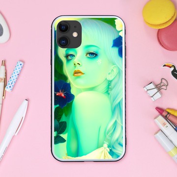 自然與童話般夢幻可愛的綠色花朵與女巫 手機殼【強化玻璃處理】支援iPhone16