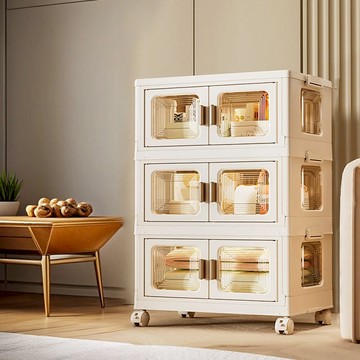 43面寬升級內崁式透明側板前開式折疊三層收納櫃-附滑輪 024381 43面寬【三層-白色面板】