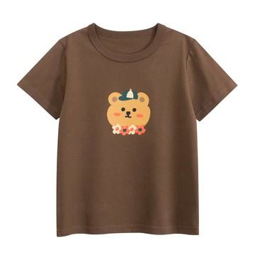 27home - 純棉短袖上衣-花圈小熊-咖啡色