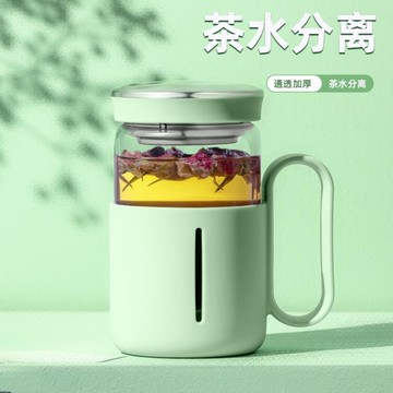 泡茶杯 玻璃杯女辦公室家用水杯ins風可愛簡約帶把帶蓋雙層隔熱泡茶杯子 開發票免運