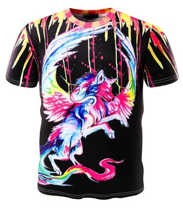 FINDSENSE Z1 日系 流行 男 時尚 迷彩色飛狼圖案 短袖T恤 特色短T