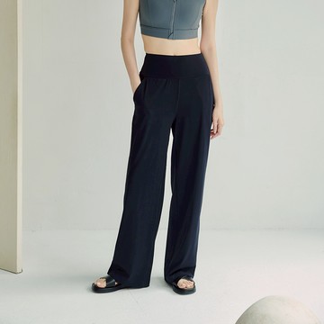 寬鬆修身闊腿長褲-Black