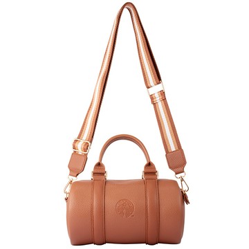 星巴克棕皮革圓筒側背包