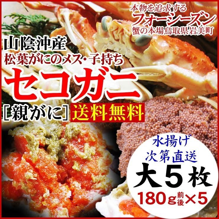 セコガニ 親がに・勢子がに 訳あり 生 大 5枚セット 180g前後が5枚入 送料無料 かに カニ 蟹