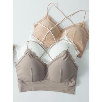 冰絲美背內衣女聚攏加厚小胸夏蕾絲交叉細肩帶性感鏤空露背文胸罩