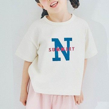 日本千趣會 - 純棉落肩北歐風印花短袖上衣-N-奶油白