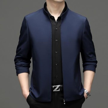 春秋季商務休閑夾克男士立領薄款外套中年寬松男裝大碼茄克衫上衣