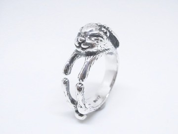 二毛銀【動物系列─幸福微笑兔子-環抱戒指】銀