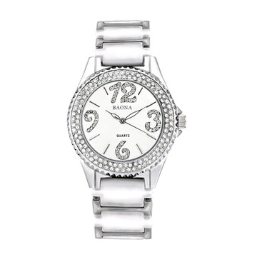 BAONA 寶納 時尚陶瓷晶鑽系列腕錶(錶徑38mm不含錶冠/白陶/數字)