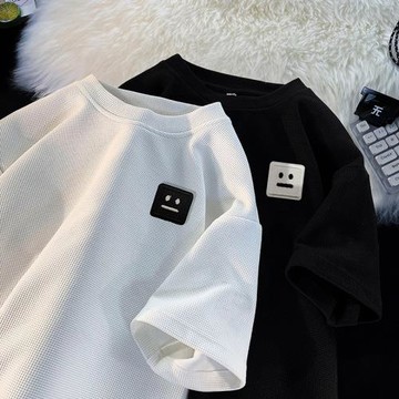 廣州十三行華夫格潮流刺繡短袖t恤男三本針潮牌300g重磅小領口夏