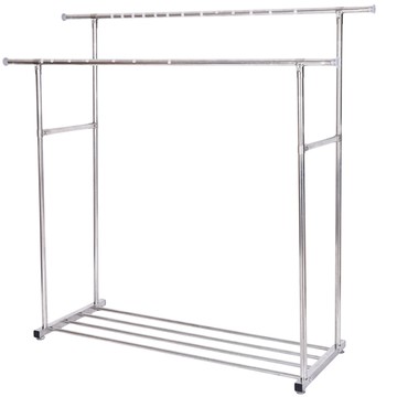 德利生活 不鏽鋼落地曬衣桿雙桿  200cm  不鏽鋼 銀色