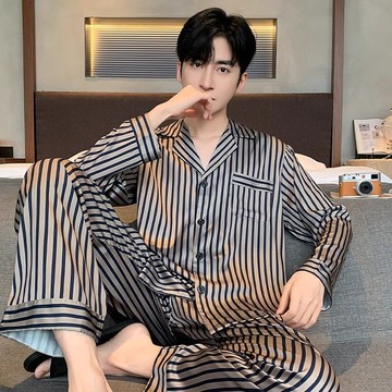 男士睡衣冰絲春秋季薄款長袖長褲仿真絲綢夏天緞面家居服休閑套裝鑫弘-衣錦男裝