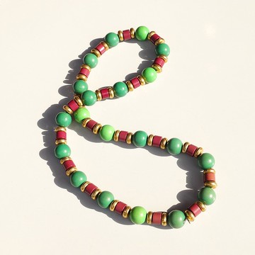 70 年代 Yves Saint Laurent Vintage 綠色 x 紫色零件項鍊