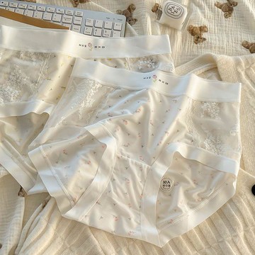 DUYI~夢詩 內褲女高腰大碼蕾絲200斤加長襠透氣無痕女士冰絲三角褲夏季薄款