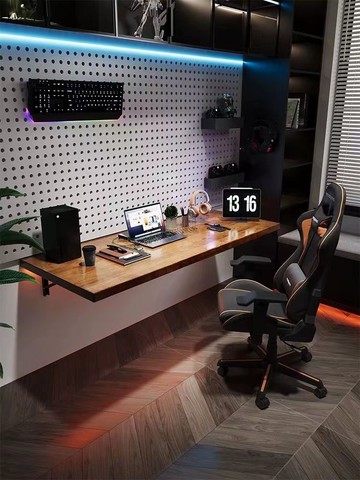 墻上長條壁掛式簡易上桌實木書桌餐桌懸掛可折疊電腦桌小戶型桌 ph6212