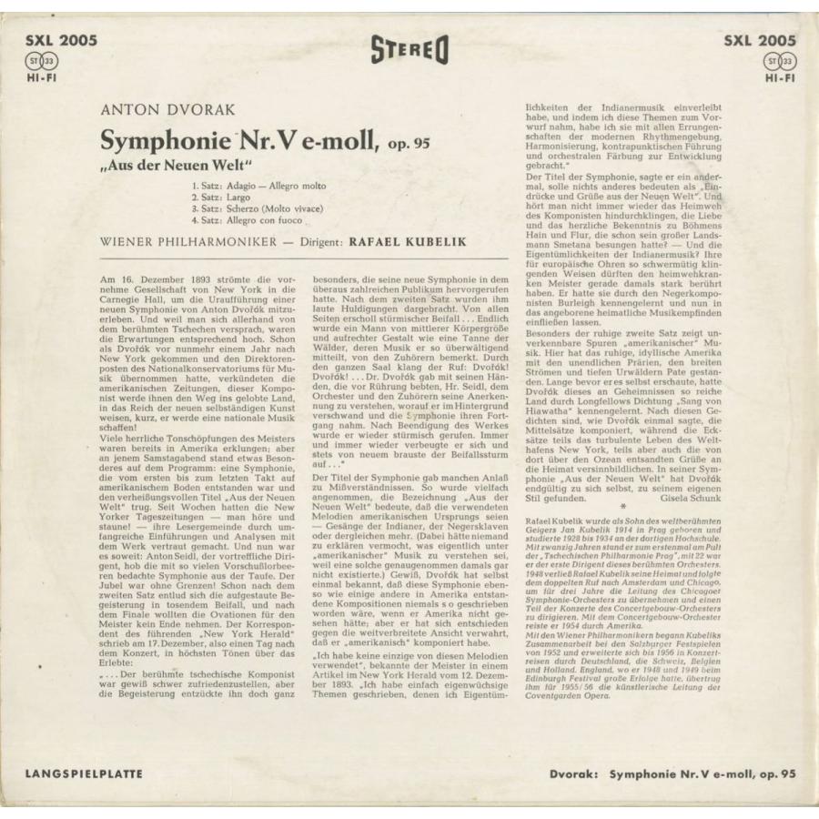 ＜中古クラシックLPレコード＞ドヴォルザーク：交響曲9番Op.95「新世界」 Ｒ.クーベリック指揮ウィーンｐｏ. 独DECCA：SXL 2005