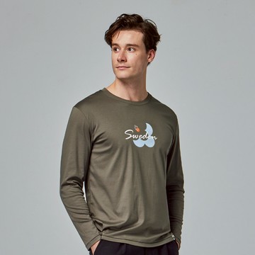 moz瑞典 花語駝鹿 冰河棉 100%純棉 涼感彈力四季T-橄欖綠(亞洲版)男款