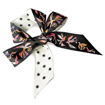 100%桑蠶絲真絲窄領巾/絲巾/飄帶/包柄帶/髮帶::飛鳥星星雙拼