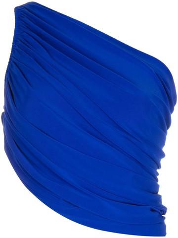 Norma Kamali - ruched one-shoulder top - women - Polyester - L - Blue