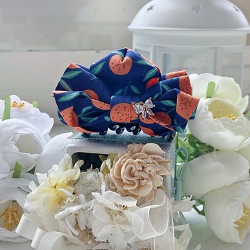 韓國進口壓布條橘子蝴蝶蝴蝶結小抓夾-深藍色