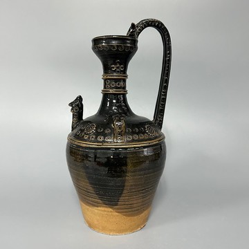 唐黑釉雙繫雞首執壺