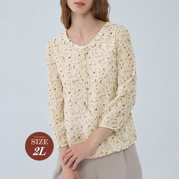 ILEY伊蕾 金秋山木印花七分袖雪紡上衣(杏色；M-2L)1233181404